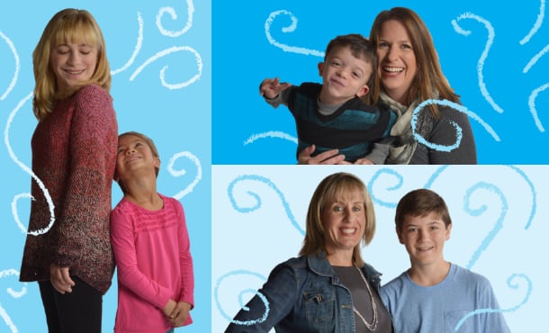 Photo montage: one photo shows two kids, and two photos show a kid with a parent.